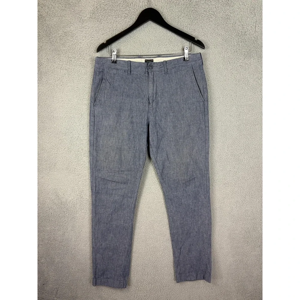 J.Crew Pants Mens 33x32 Blue 770 Slim Fit Chambray Stretch Chino Casual Office